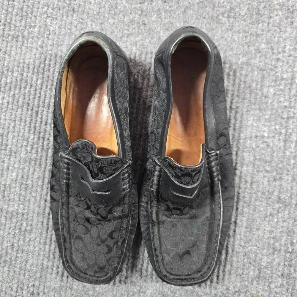 Coach Shoes Mens Size 8 Black Ambridge Logo‎ Jacquard Penny Loafers Italy